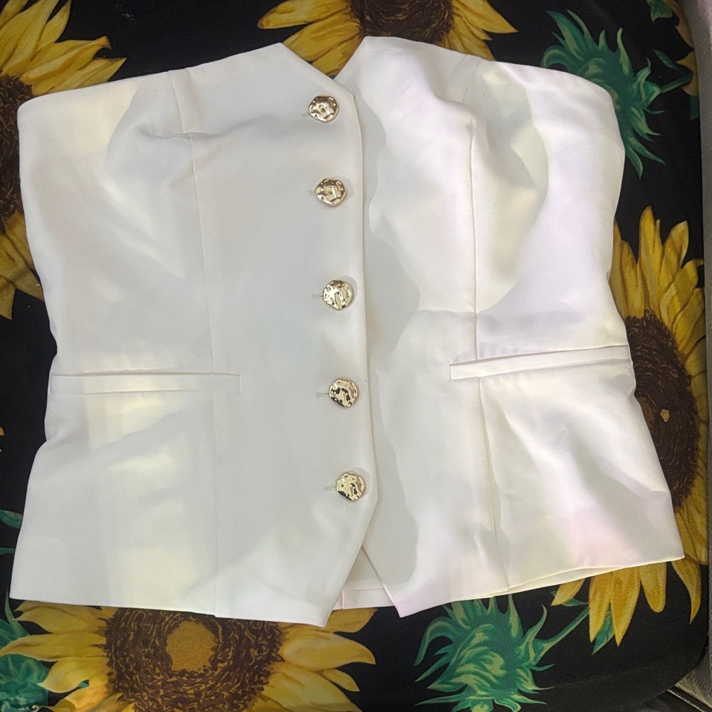 BOLD elements White Blouse with Gold Buttons